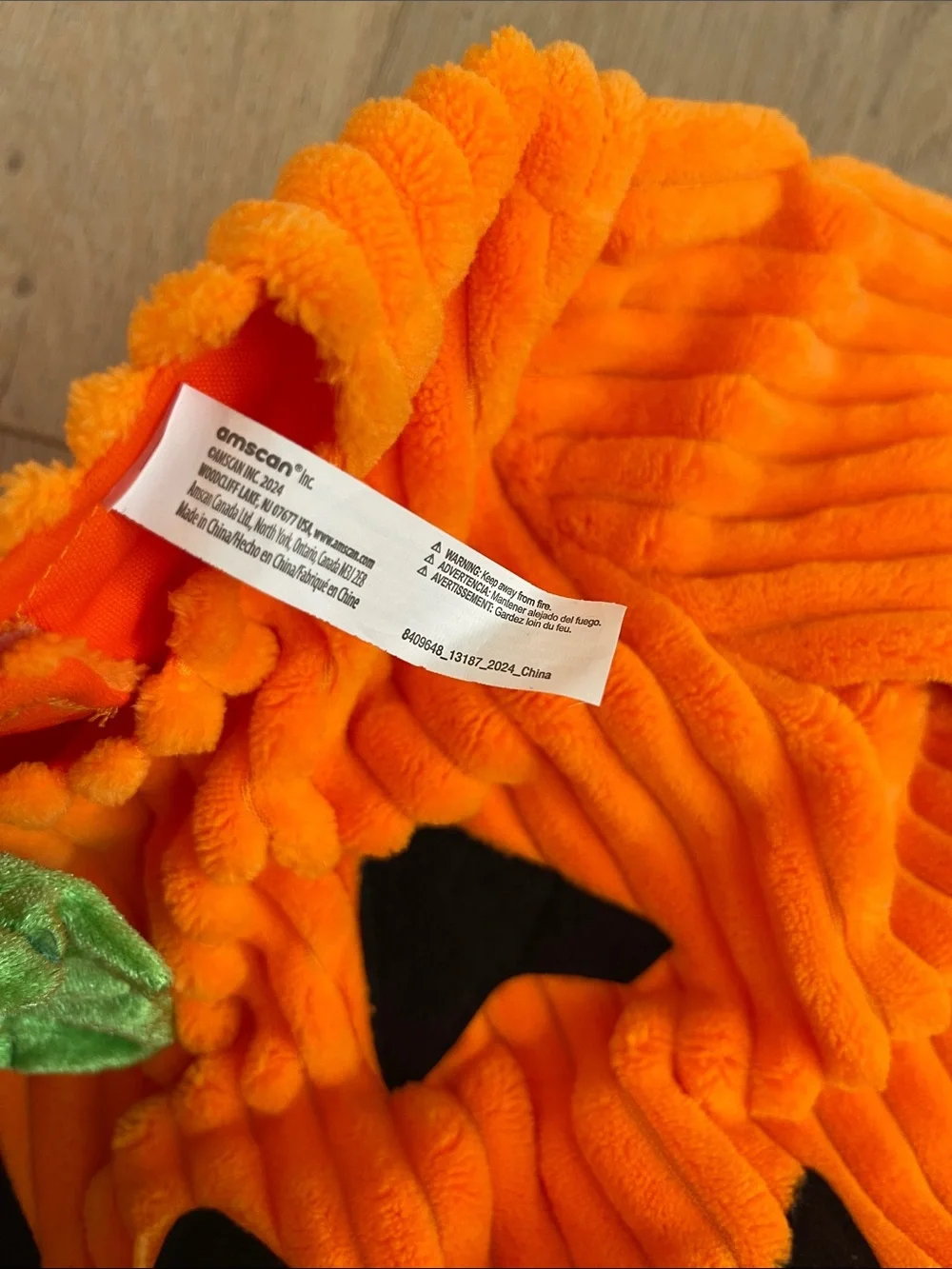 Amscan Orange Ribbed Plush Pumpkin Pullover Costume  with Green Leaf
